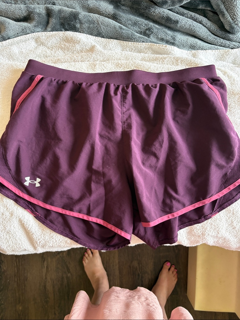 Under Armour Women's Plum Athletic Shorts with Pink Trim